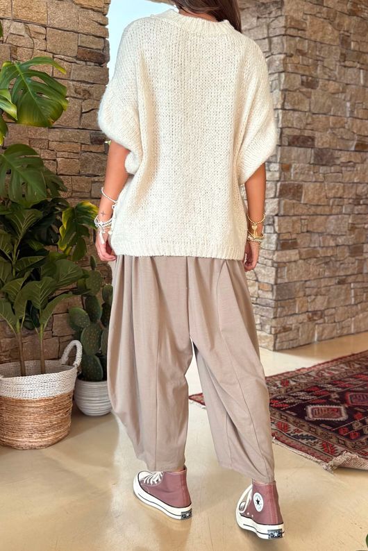 Made in Italy Big Softie Cap Sleeve Knit Top Ecru